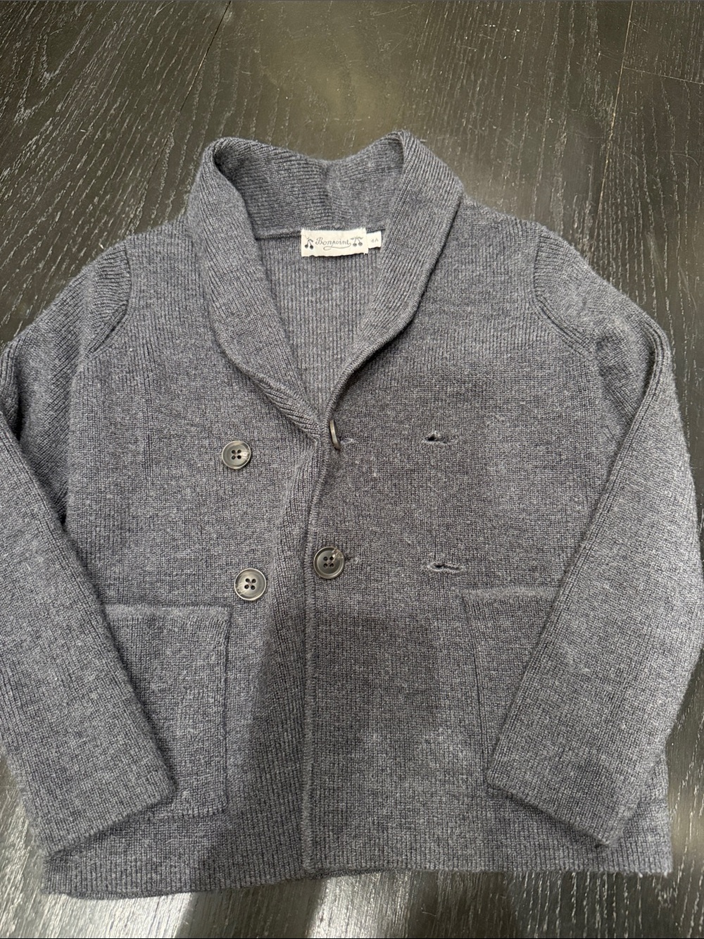 BONPOINT Kids Shawl Collar Knit Jacket - Gray